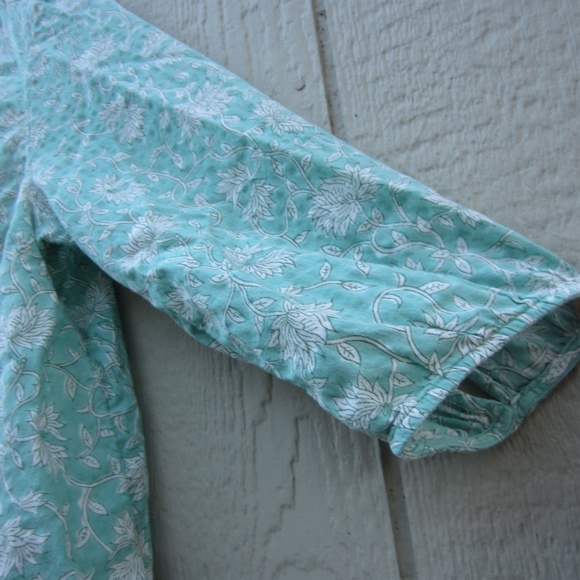 Pure Jill Tops size M Green Floral Button front 3/4 sleeves Casual Comfy relax - Picture 3 of 15